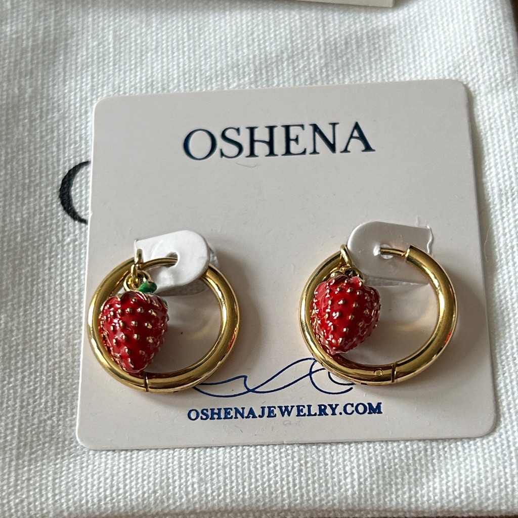 Oshena Designer Beachwear Jewelry Gold Strawberry Hoop Earrings New Release!